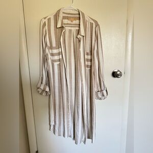 Hope & harlow Striped Button-Down Shirt Dress in Beige and White
